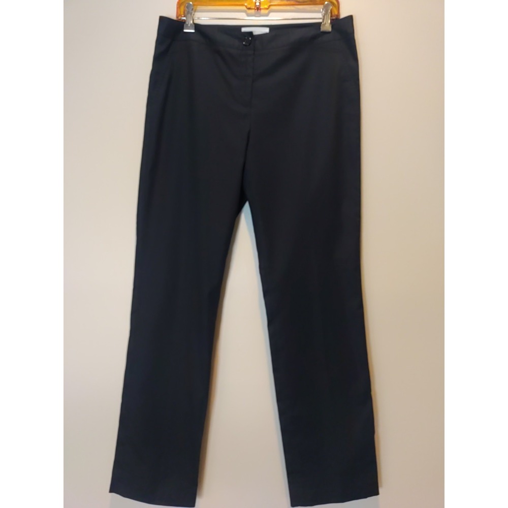 elliott lauren Women Black Flat Front Button Zip Straight leg Pants Size 8